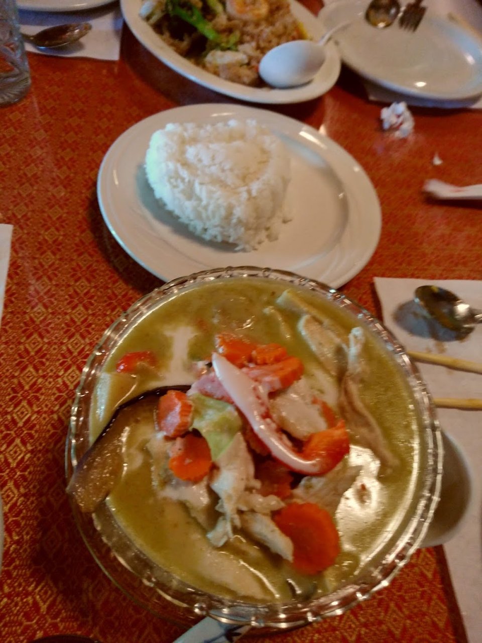 Menu page for Thai curries, noodles, and fried rice.